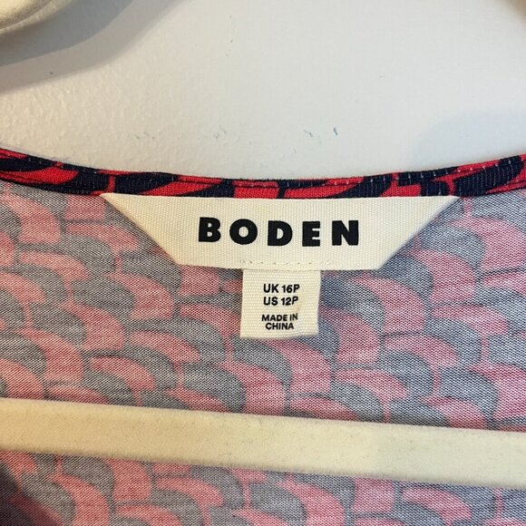 BODEN Thea Long Sleeve Pink Geometric Midi Dress 12P - Picture 4 of 7